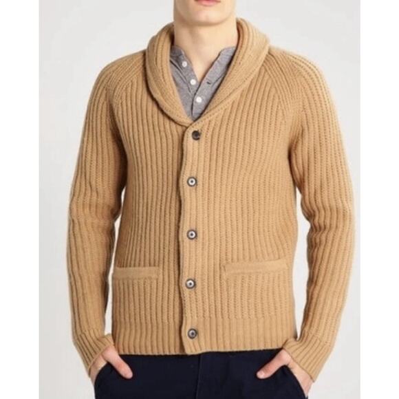 Abercrombie & Fitch Wool Alpaca Chunky Knit Shawl Neck Button Grandpa Cardigan M - Picture 2 of 7